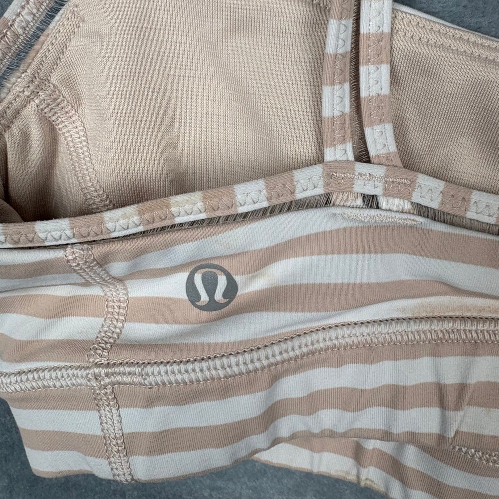 Lululemon Straight Up Bra 4 Narrow Stripe Tan White Yoga Athletic Sportcore Gym - Picture 3 of 9